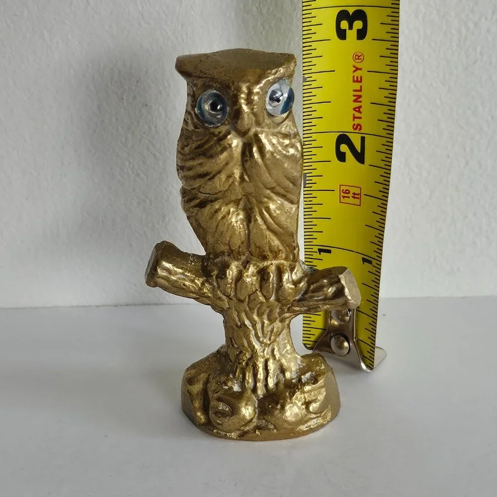 Brass Owl on Perch glass eyes figurine
